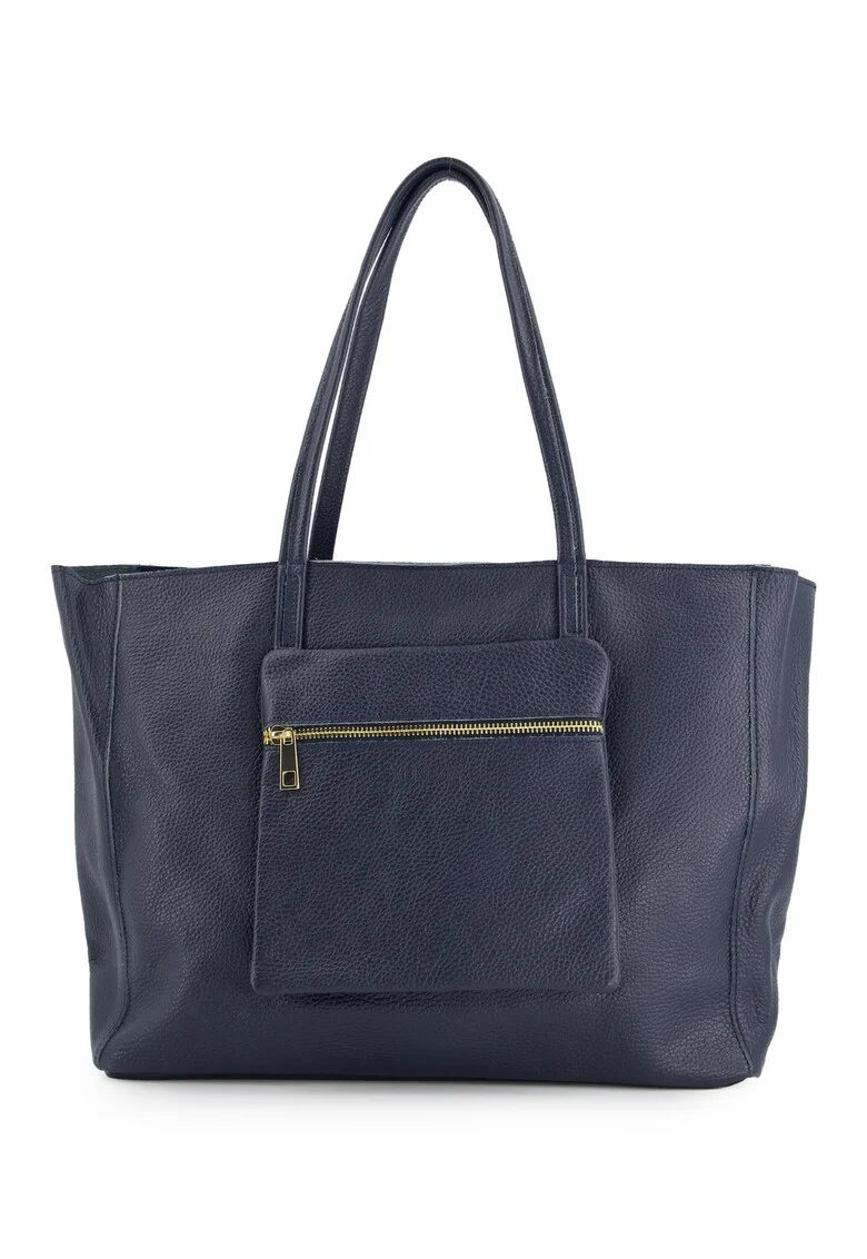 Geanta shopper din piele naturala  granat, 37x29x13cm, cu un buzunar exterior, manere de 52cm