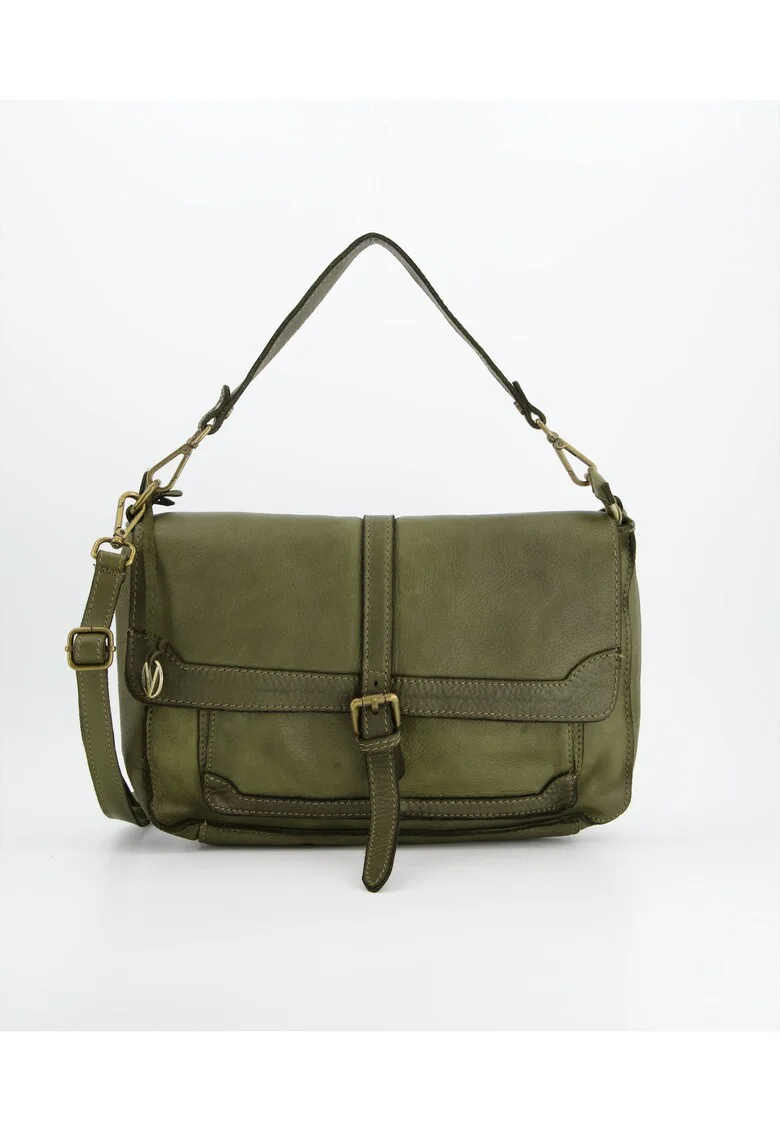 Geanta de umar  piele naturala, verde, 20x32x9cm, 3 buzunare interioare, 2 buzunare exterioare