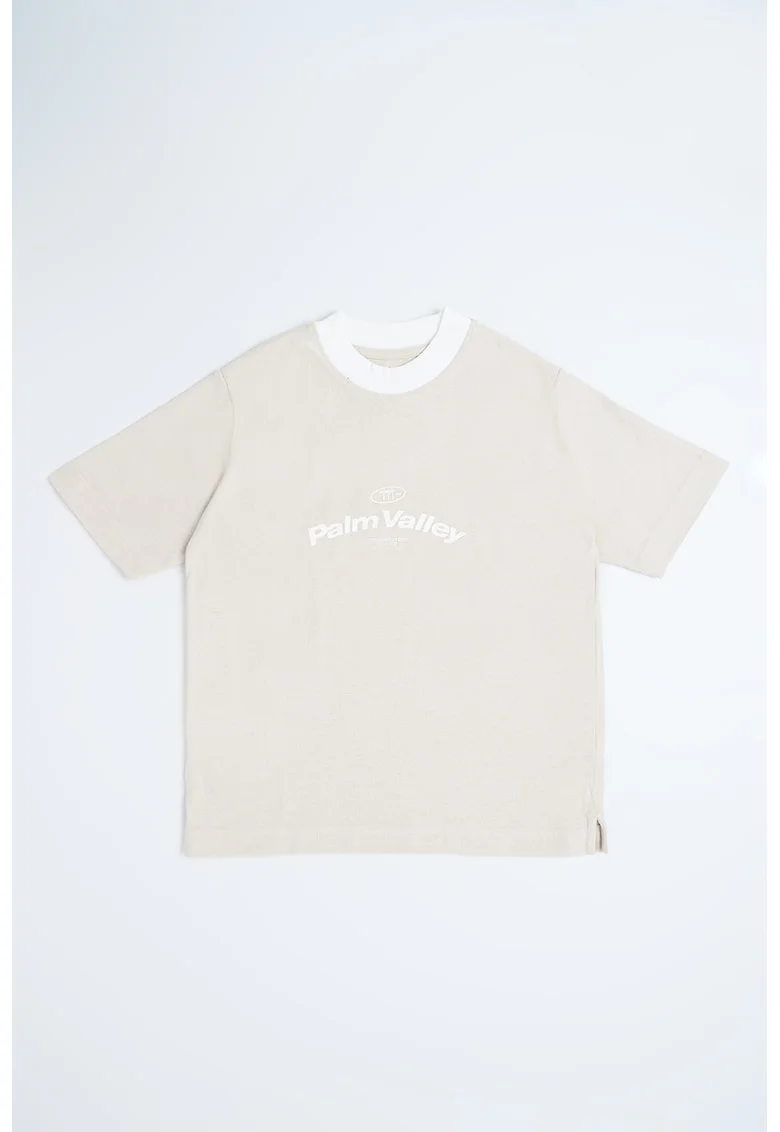 Tricou lejer cu guler contrastant, Gri deschis