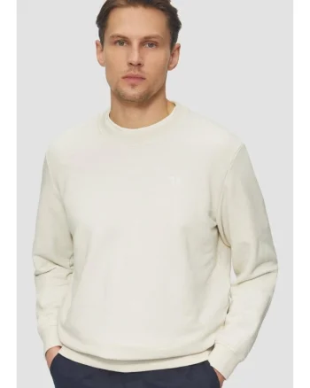 Bluza simpla barbati din amestec de bumbac si viscoza, Regular fit, Crem