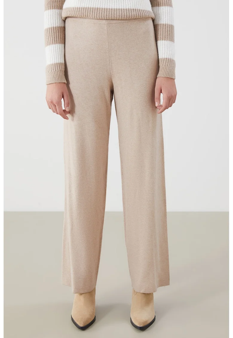 Pantaloni drepti cu talie inalta, Maro nisip