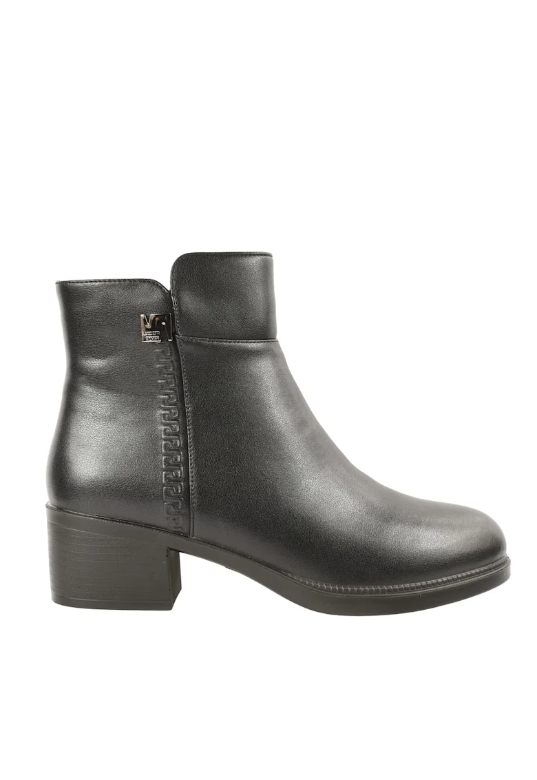 Ghete casual, dama,  E0250-1 negru, piele naturala, cu toc - Negru, Piele naturala, Negru