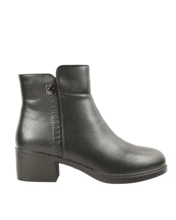 Ghete casual, dama,  E0250-1 negru, piele naturala, cu toc - Negru, Piele naturala, Negru