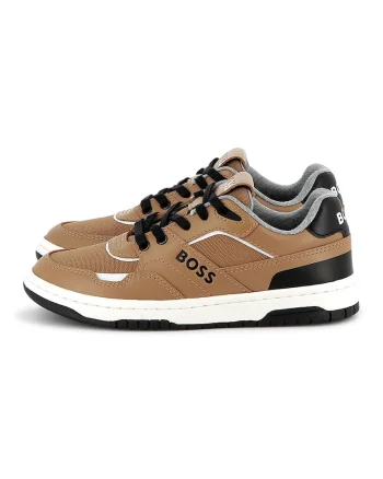 Pantofi sport din piele ecologica cu garnituri din piele, Bej