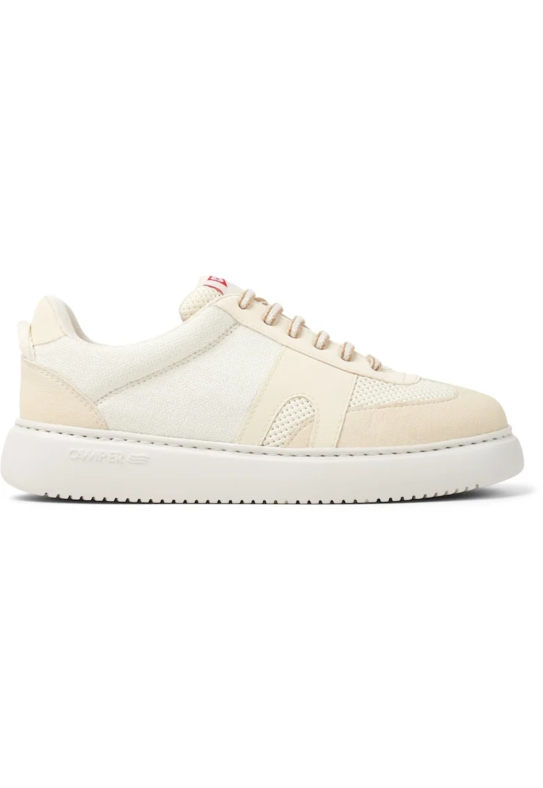 Pantofi sport cu insertii de piele nabuc Runner, Alb murdar/Crem