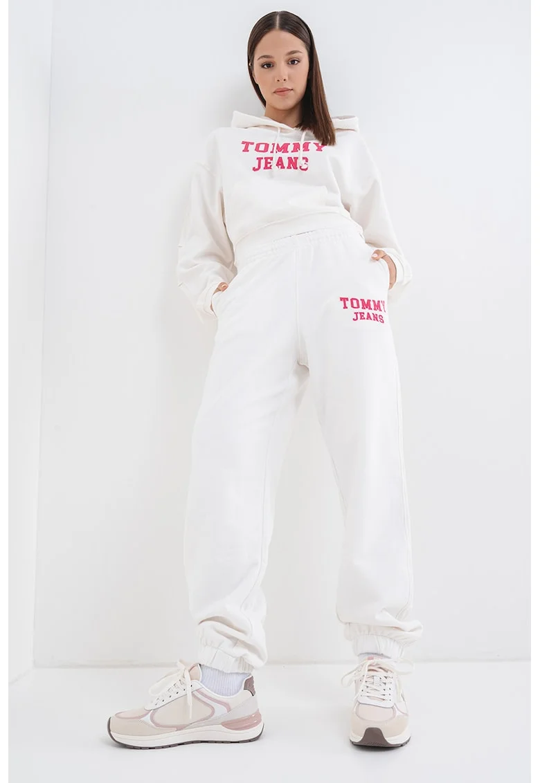 Pantaloni de trening din bumbac cu logo, Roz zmeuriu/Alb optic