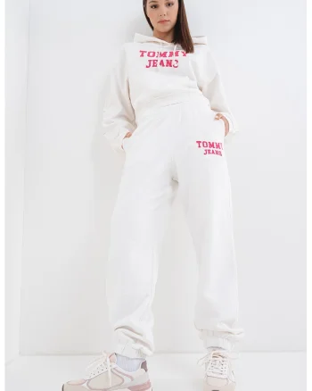 Pantaloni de trening din bumbac cu logo, Roz zmeuriu/Alb optic