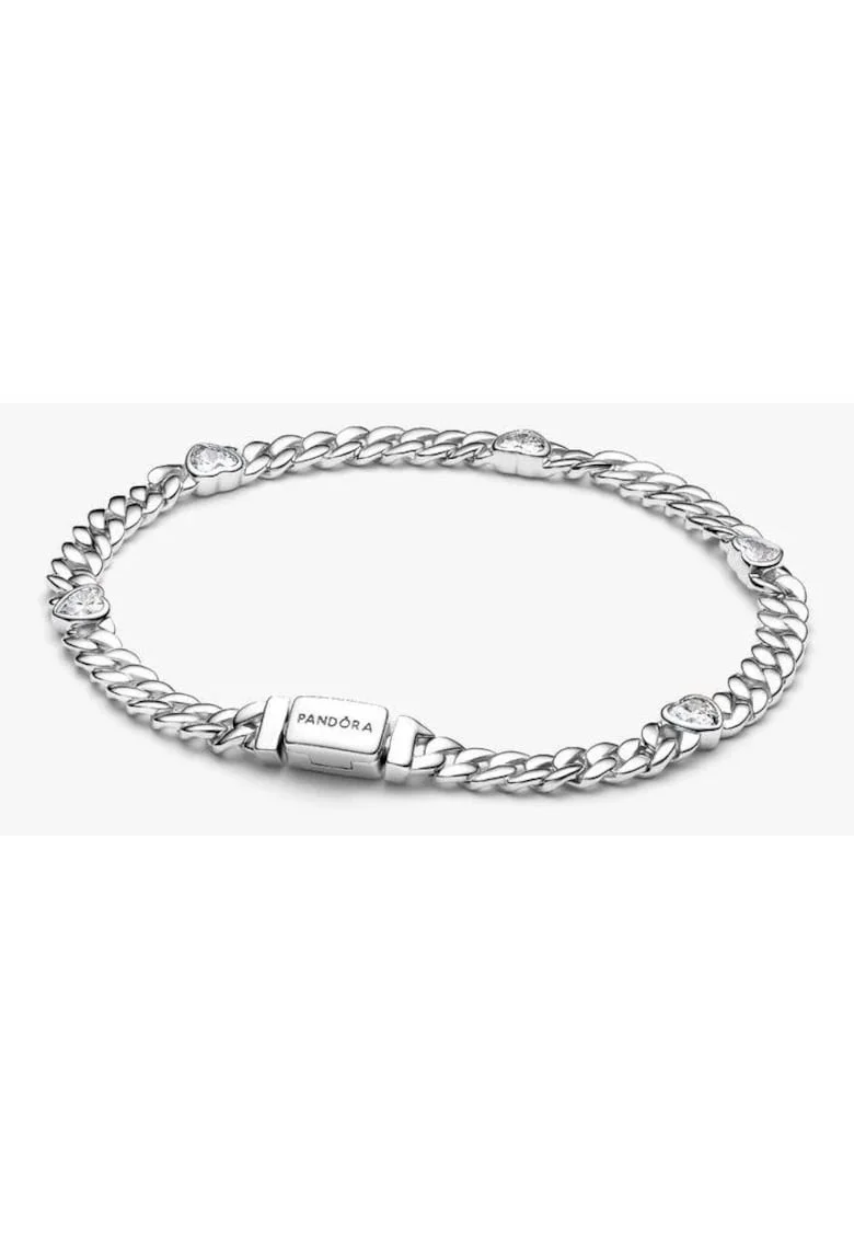 Bratara  tip cuban cu inimioare Zirconiu din Argint 925 - 18 cm