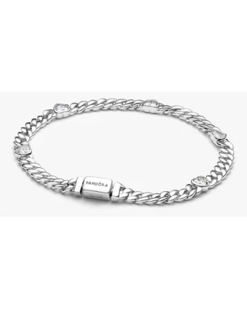Bratara  tip cuban cu inimioare Zirconiu din Argint 925 - 18 cm