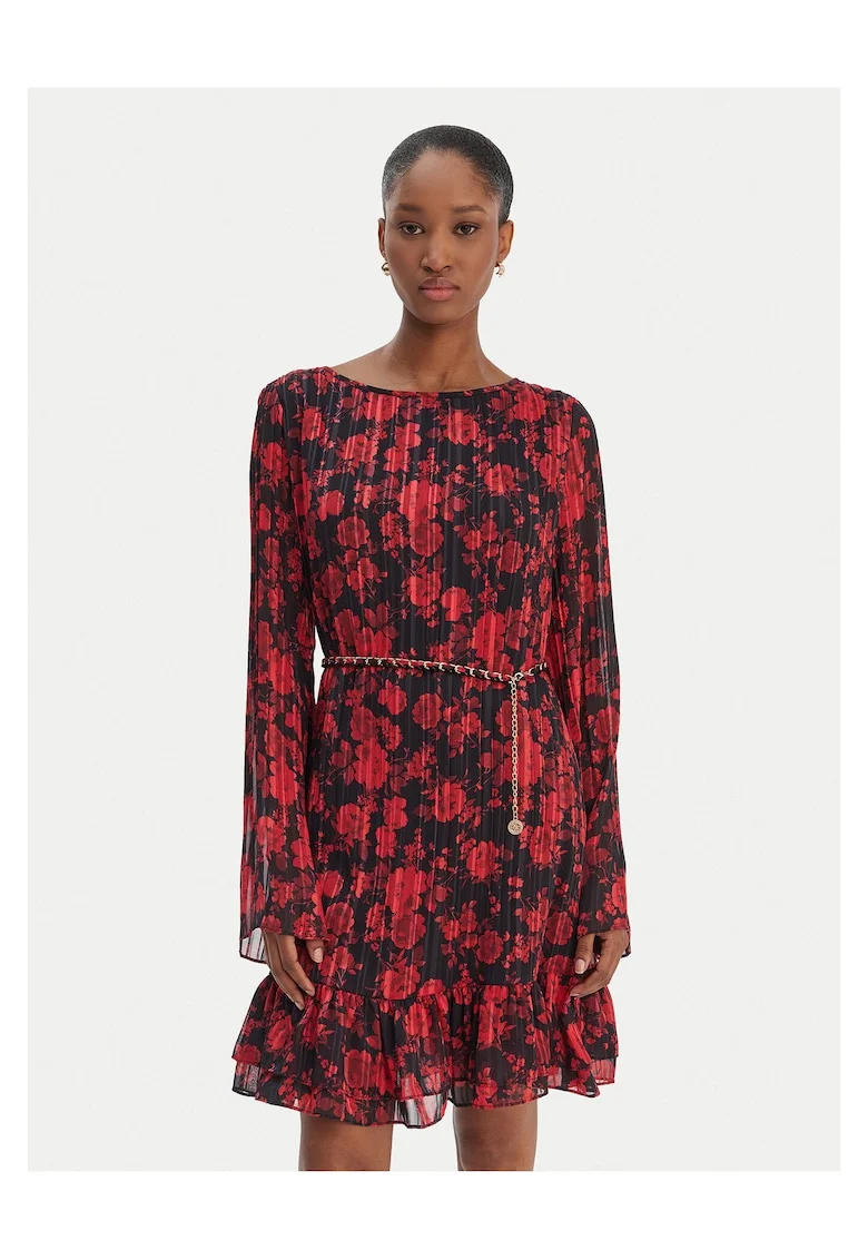 Rochie casual  floral, Negru