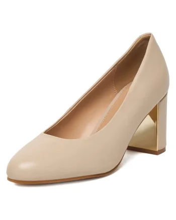 Pantofi dama  piele naturala, varf rotund, Bej
