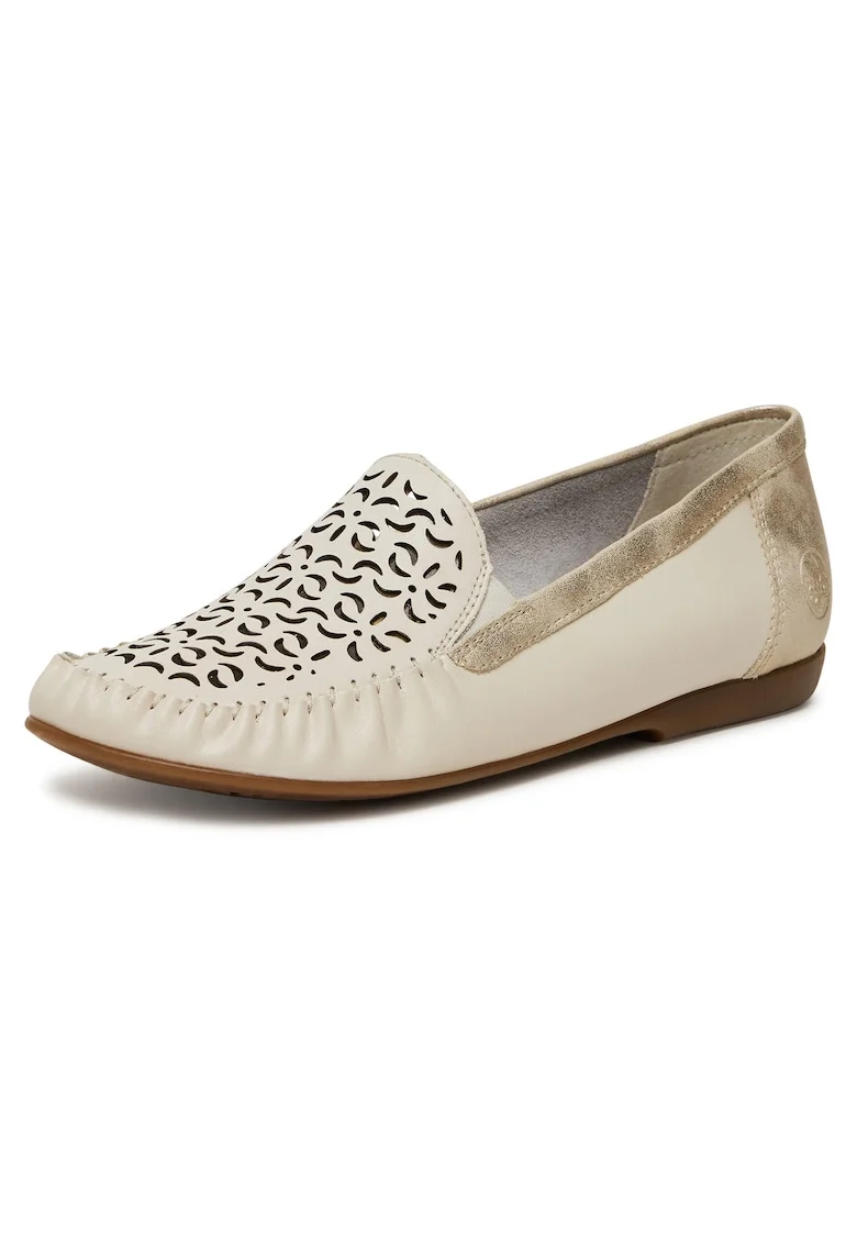 Mocasini dama  bej, piele naturala, talpa sintetica, finisaj perforat,