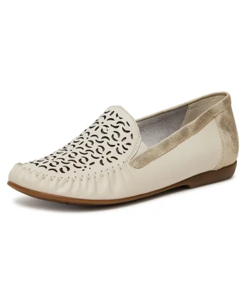 Mocasini dama  bej, piele naturala, talpa sintetica, finisaj perforat,