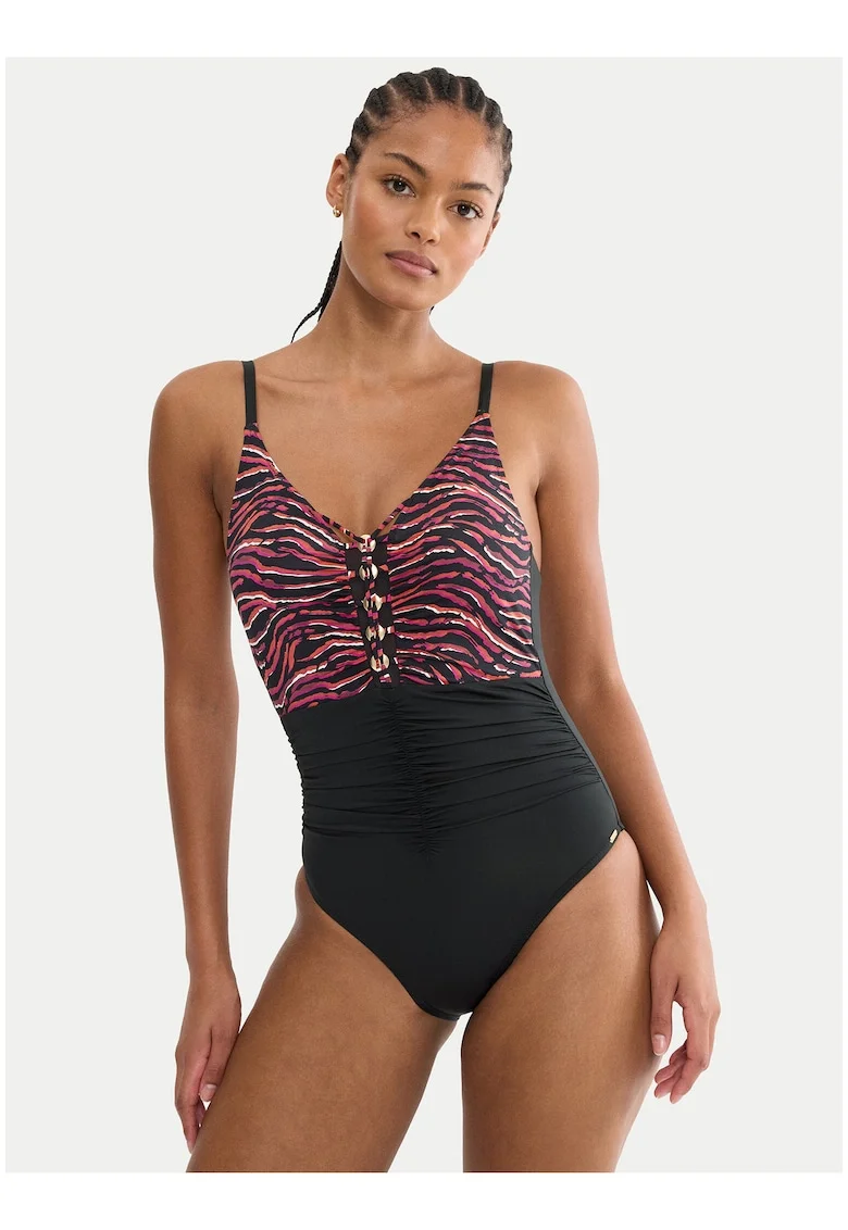 Costum de baie dama,  negru, animal print, poliamida-elastan, Negru/Maro
