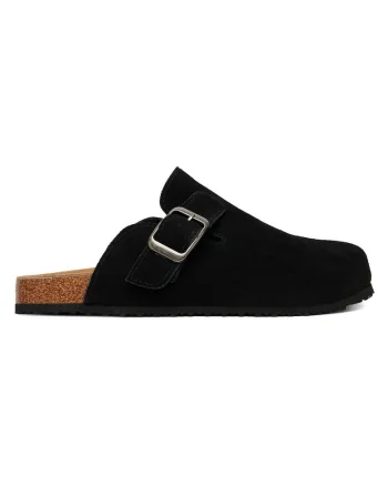 Papuci  piele naturala, Negru