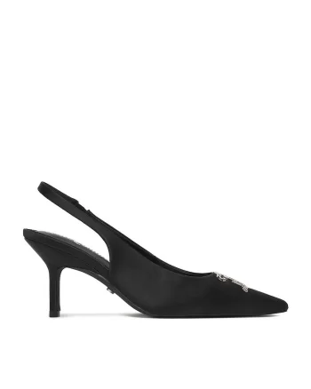 Pantofi dama,  toc ascutit, negru, textil,