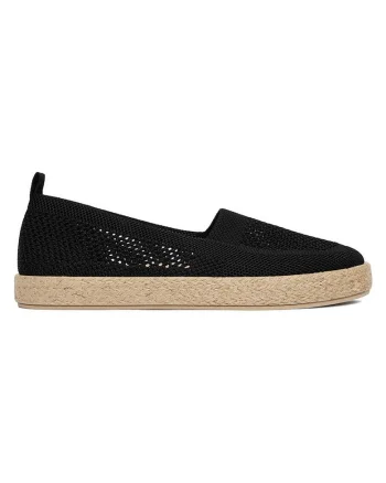 Mocasini dama  negru, textil, varf rotund, Negru