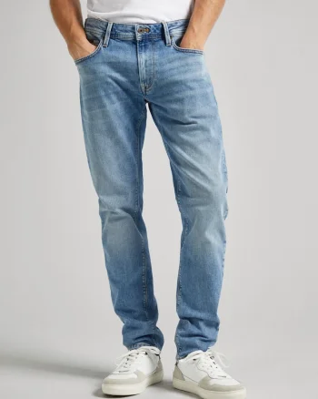Jeans cu croiala dreapta si aspect prespalat