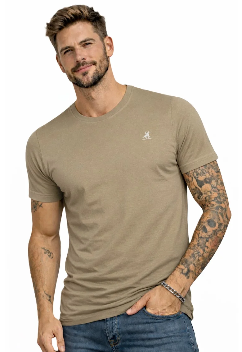 Tricou cu detaliu logo brodat, Bej