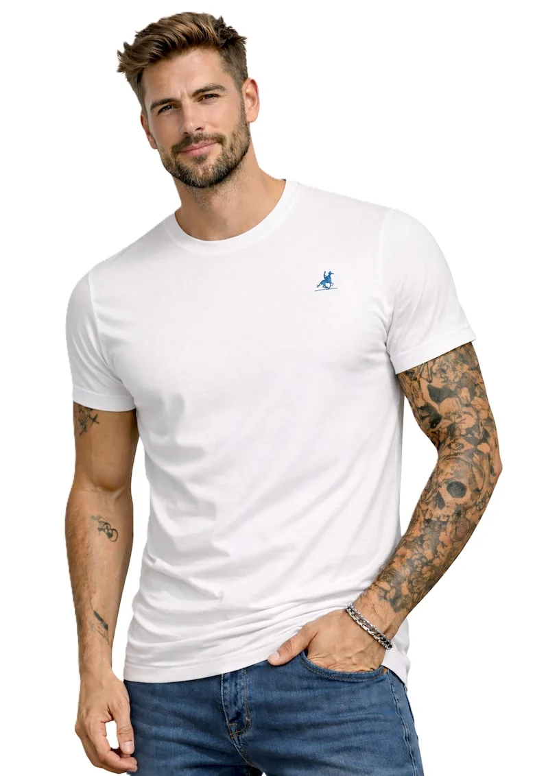 Tricou cu detaliu logo brodat, Alb