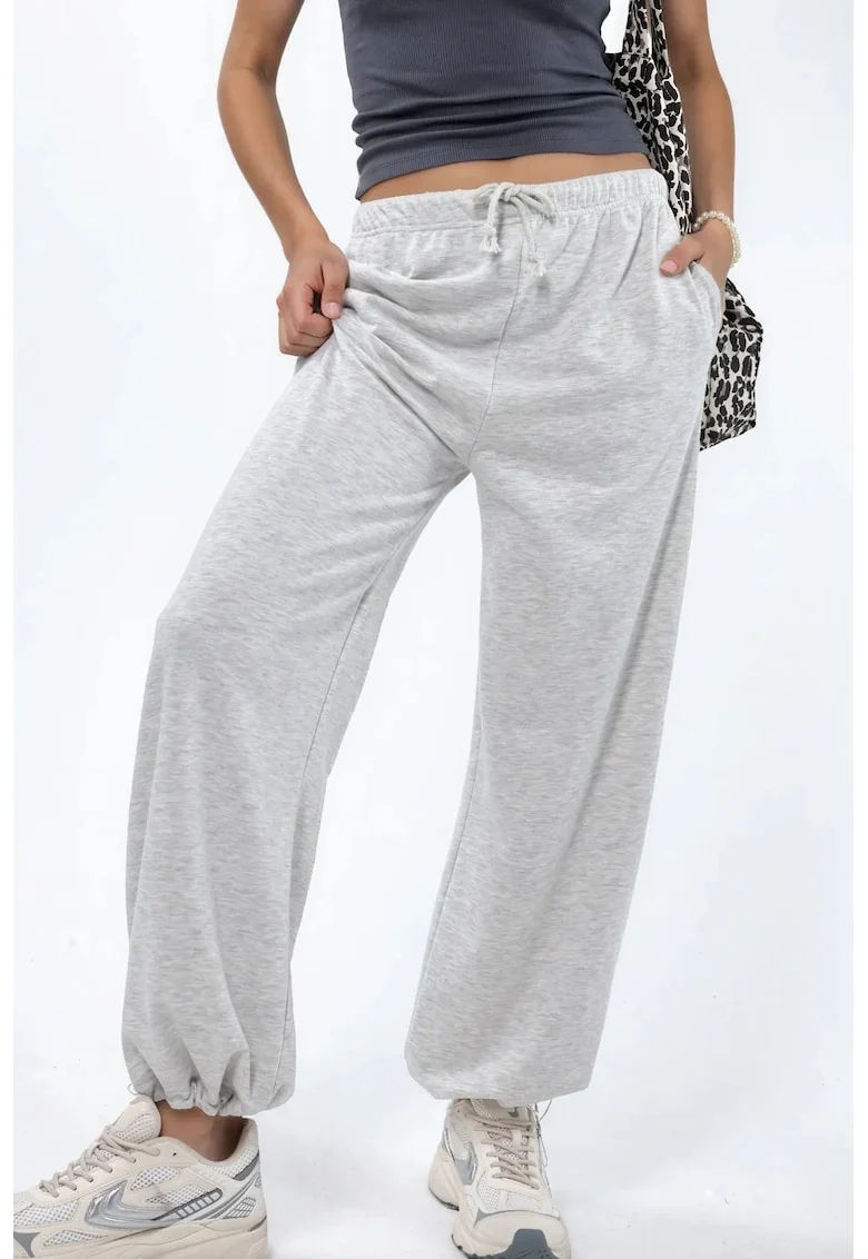 Pantaloni dama,  croiala dreapta, gri, amestec de bumbac