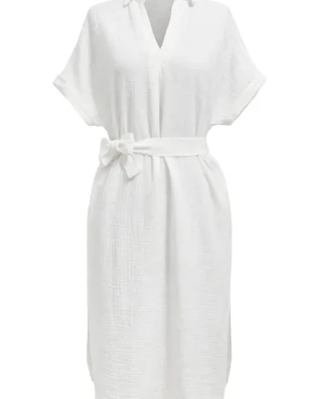 Rochie Midi,  Alb, Casual, Maneca Scurta, 100% Bumbac