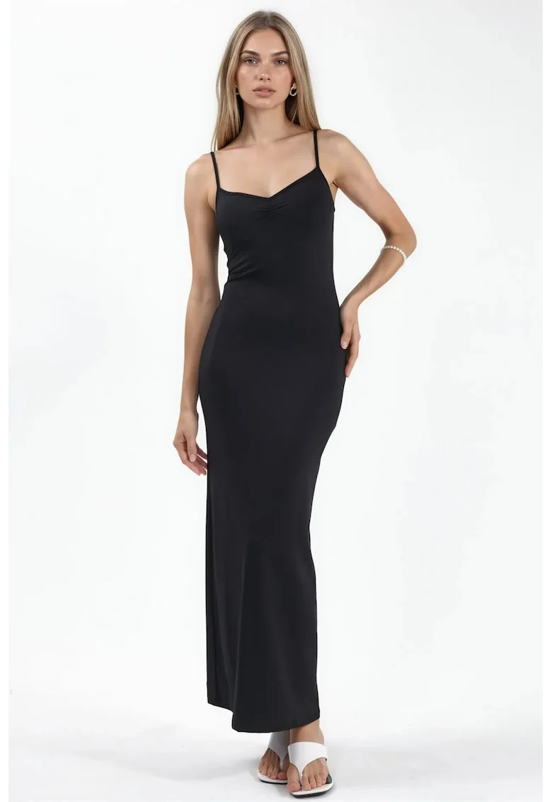 Rochie midi,  eleganta, neagra, poliamida-elastan