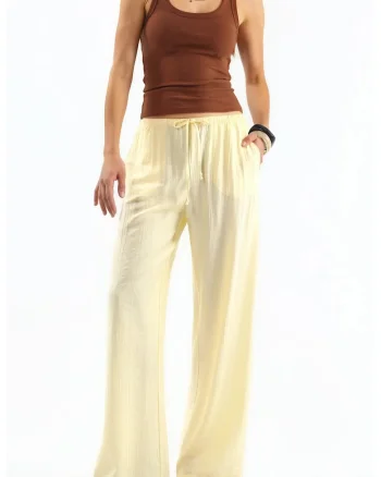 Pantaloni dama,  tesuti, casual, galben lamaie, 100% poliester