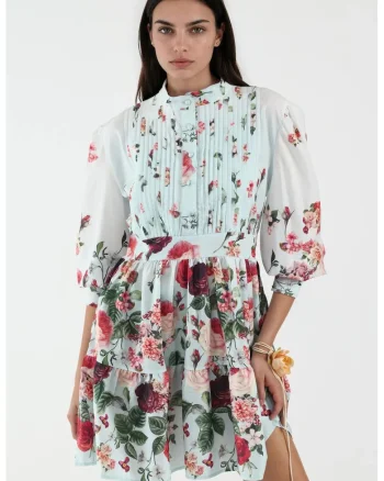 Rochie Mini,  maneci lungi, albastru deschis, poliester cu lycra