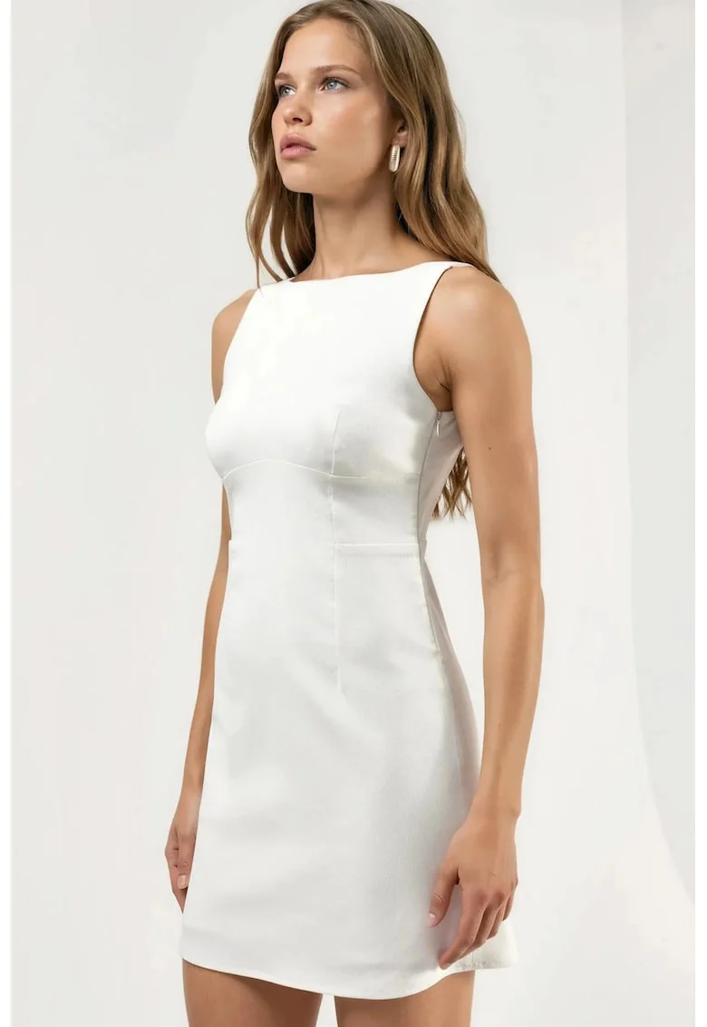 Rochie mini,  detalii la spate, alb, bumbac/poliester/elastan