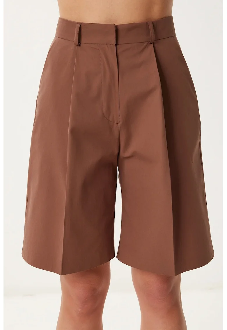 Pantaloni scurti, Happiness Istanbul, croi relaxat, cu fermoar, maro mocha, bumbac