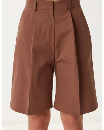 Pantaloni scurti, Happiness Istanbul, croi relaxat, cu fermoar, maro mocha, bumbac