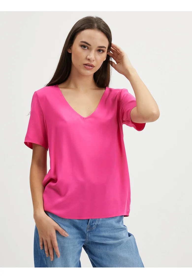 Tricou lejer uni cu decolteu in V