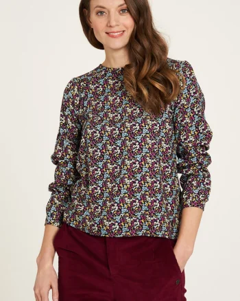 Bluza florala cu decolteu la baza gatului