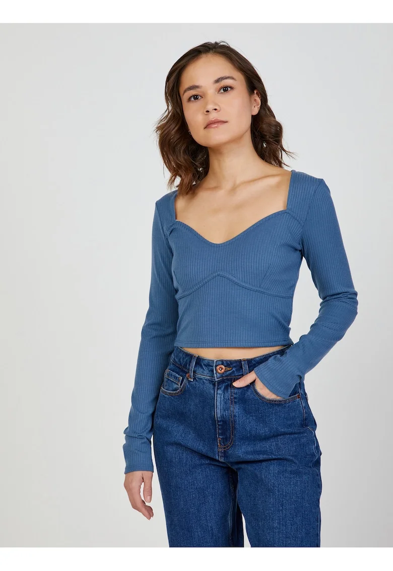 Bluza crop cu decolteu patrat,
