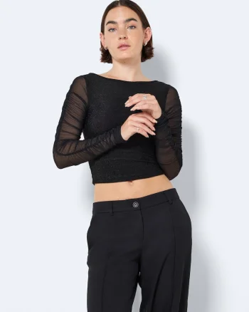 Bluza crop cu maneci transparente