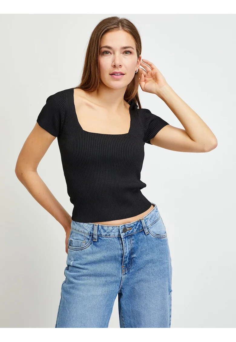 Tricou crop cu decolteu patrat,