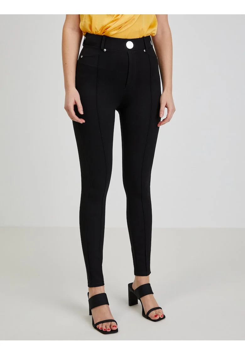 Pantaloni cu model uni si buzunare decorative,