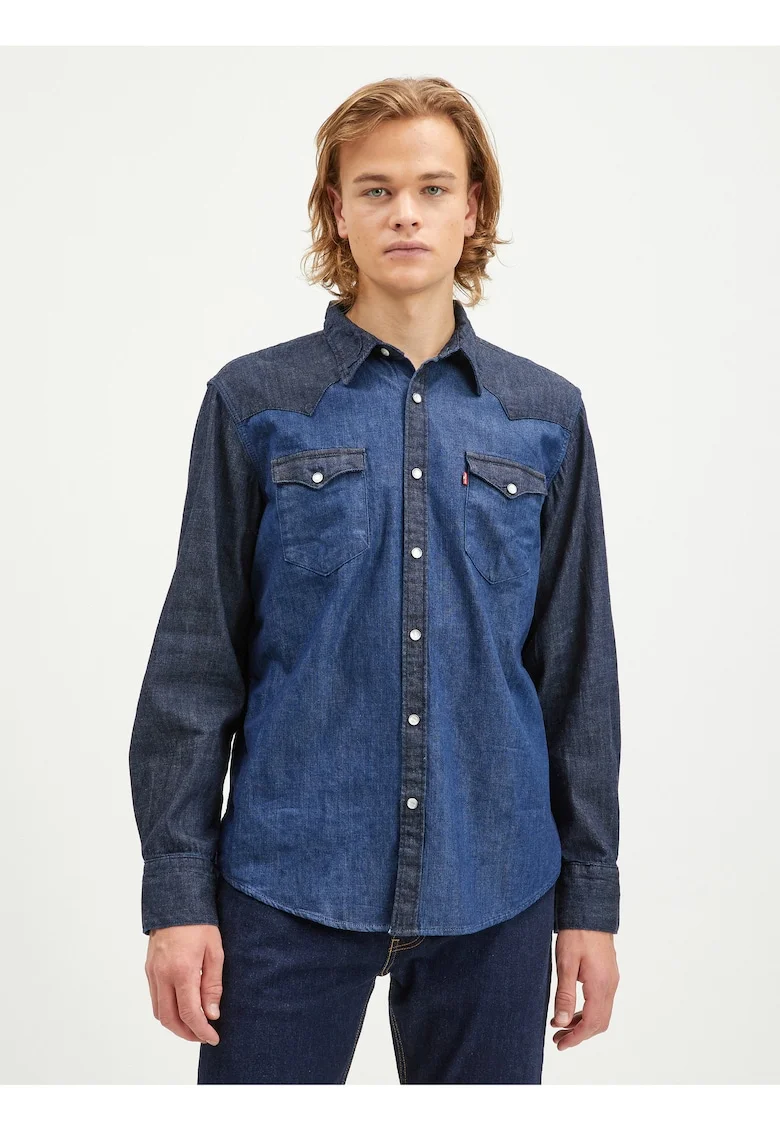 Camasa din denim cu buzunare aplicate,
