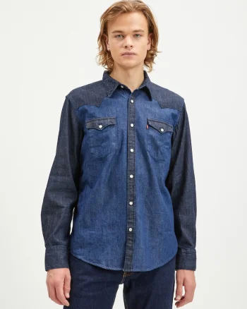 Camasa din denim cu buzunare aplicate,