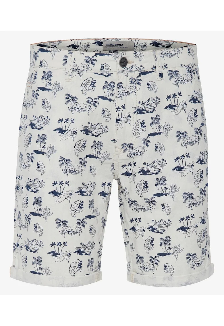 Pantaloni scurti din amestec de in si bumbac cu imprimeu tropical,