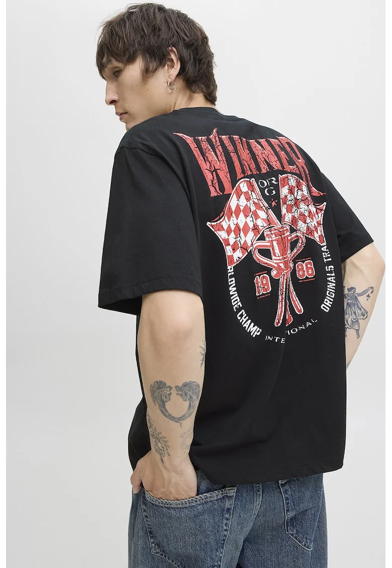 Tricou cu imprimeu pe piept, Rosu/Alb/Negru