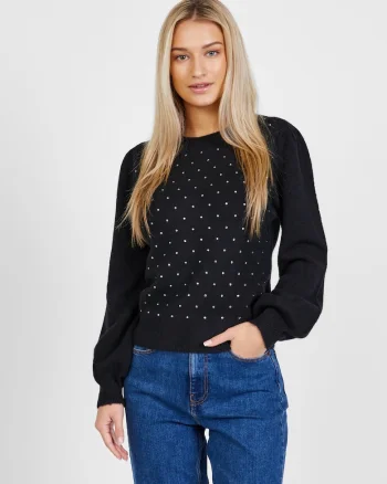 Pulover din amestec de lana cu strasuri