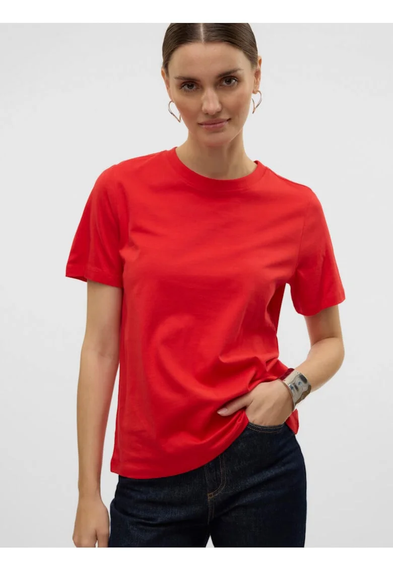 Tricou din bumbac cu decolteu striat