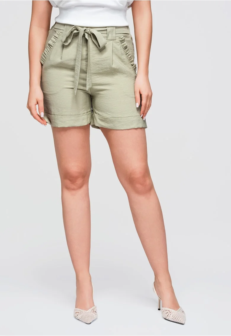 Pantaloni scurti dama cu talie inalta, croi lejer OW-ST-E0006, Kaki