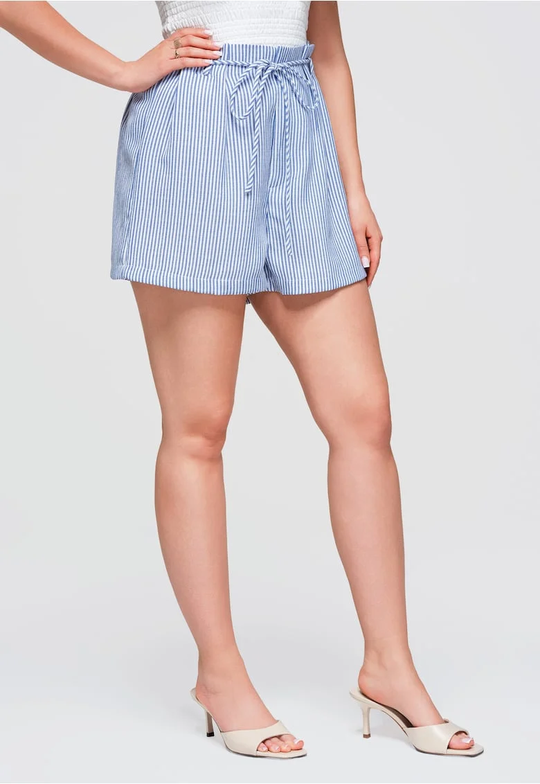 Pantaloni scurti dama cu talie inalta, croi lejer OW-ST-E0004, Albastru inchis