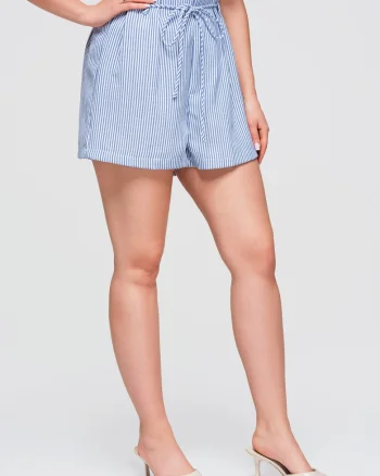 Pantaloni scurti dama cu talie inalta, croi lejer OW-ST-E0004, Albastru inchis
