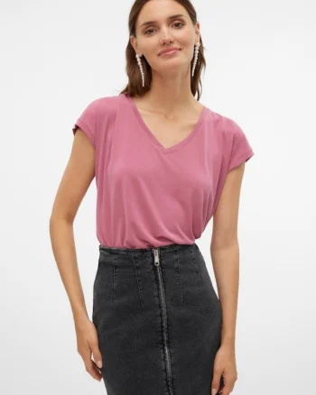 Tricou din amestec de modal cu decolteu in V,