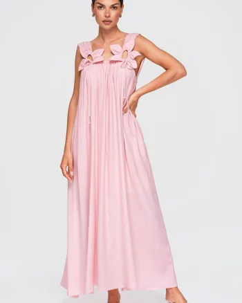 Rochie maxi dama cu decolteu simplu si ramitce late, pentru vara OW-DLR-E0014, Roz