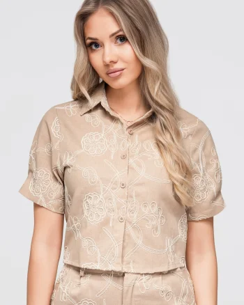 Camasa dama scurta cu guler clasic, maneci scurte, croi lejer OW-SH-E0060, Bej
